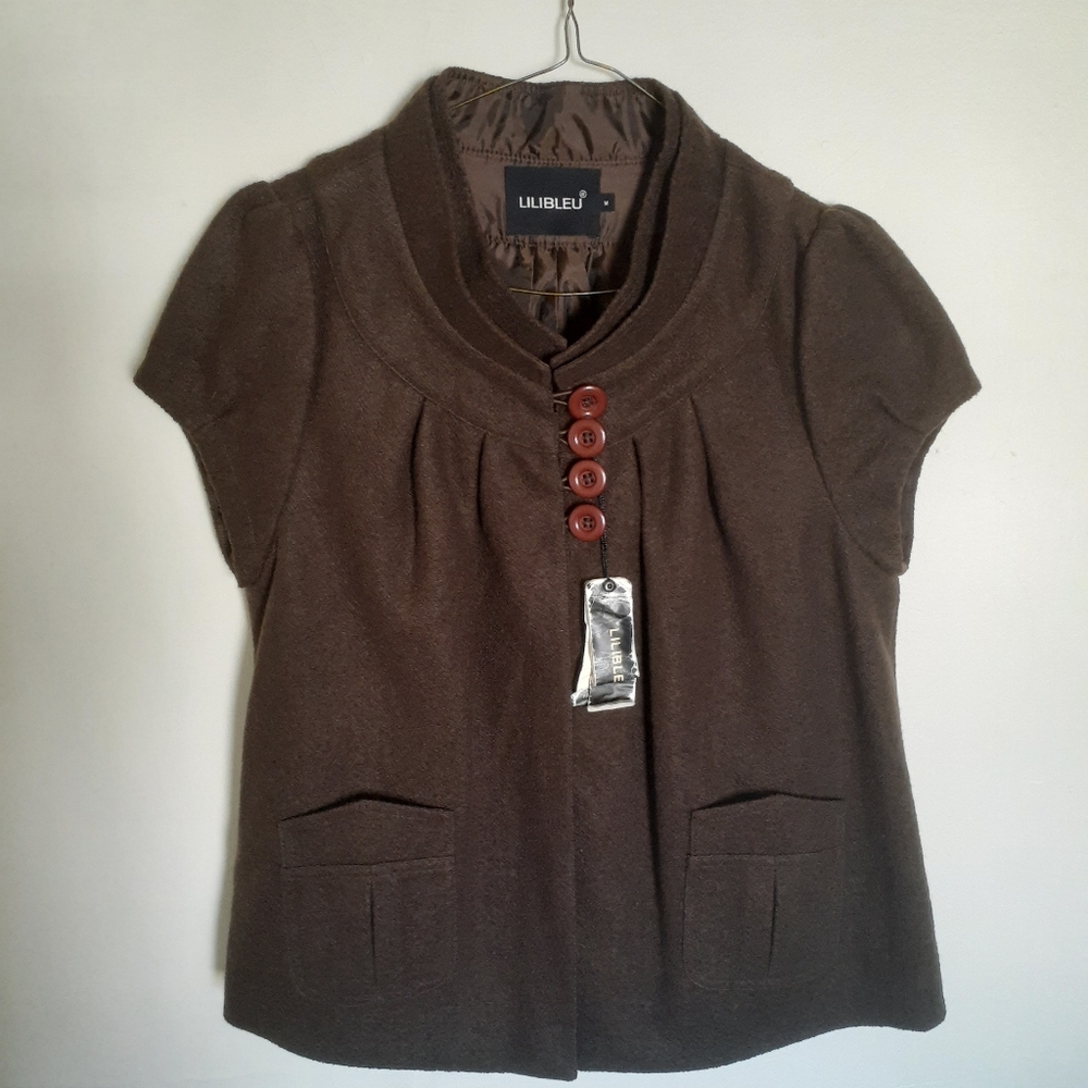 LILIBLEU Bolero Jacket Women's Size Medium Button Front Packets Lined Top